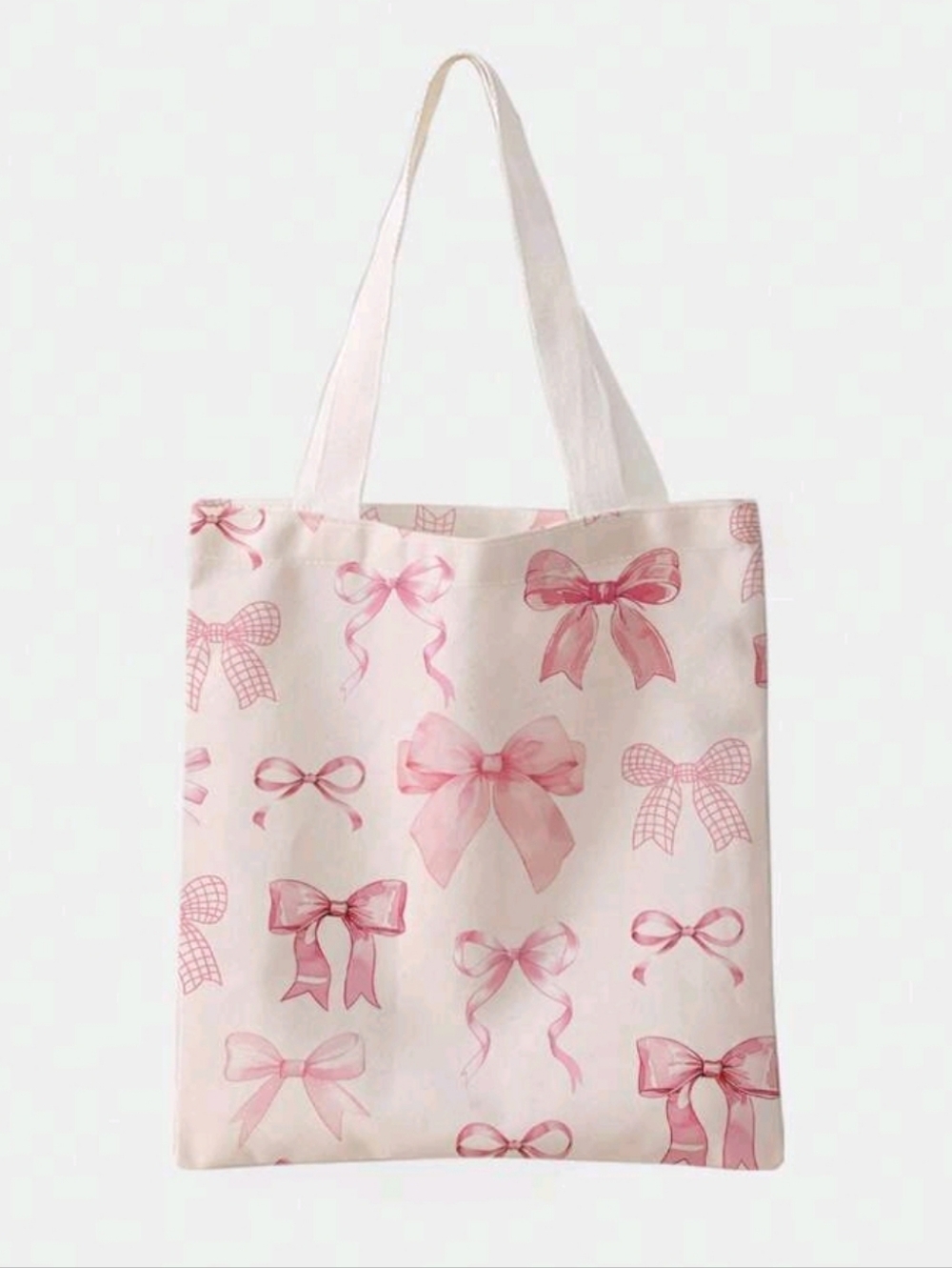 Pink Coquette Bow Pattern Tote Bag Beach Library Grocery Bag